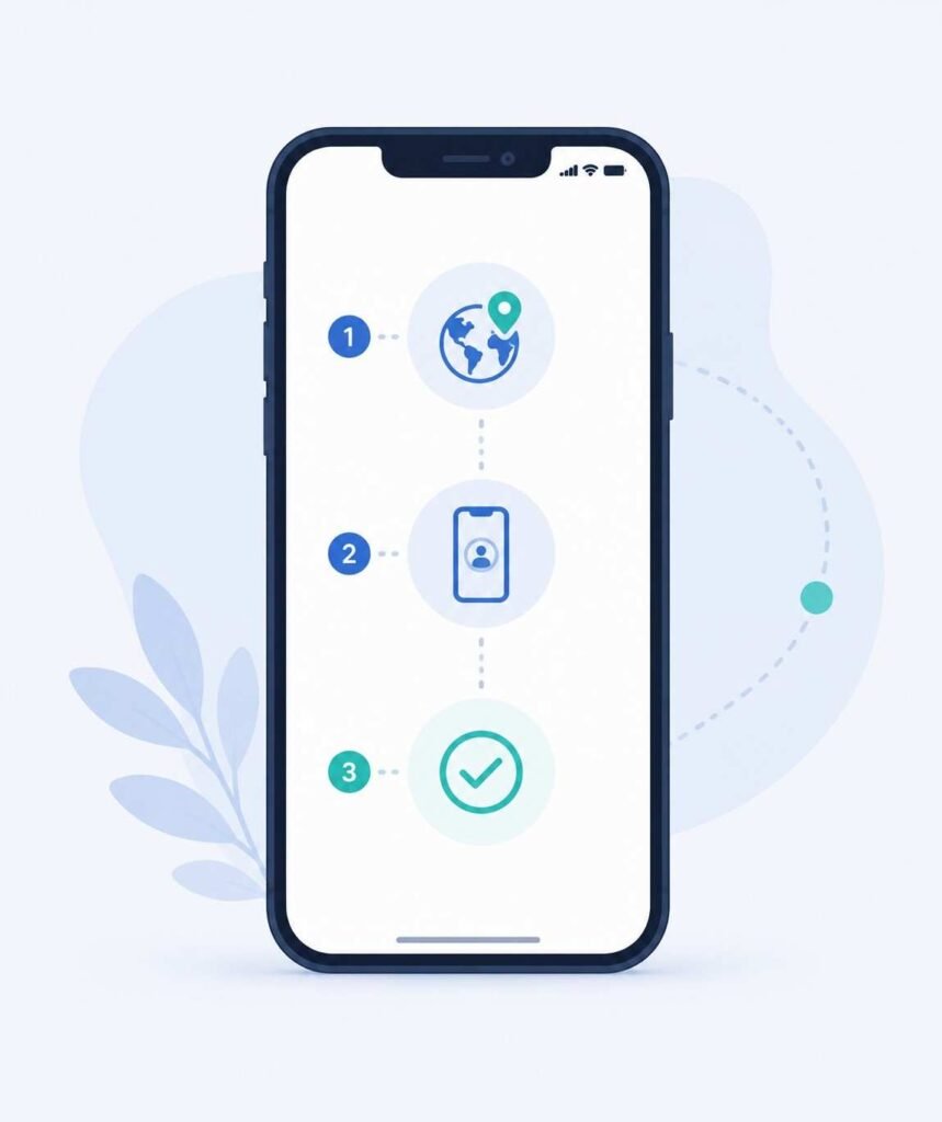 Smartphone showing a step-by-step signup flow representing getting a virtual phone number