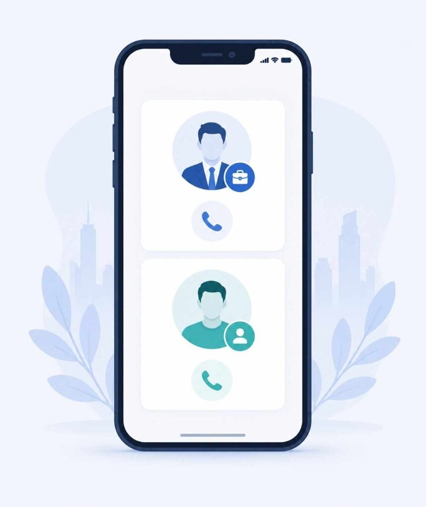 Smartphone showing separate business and personal number icons representing a dedicated work line