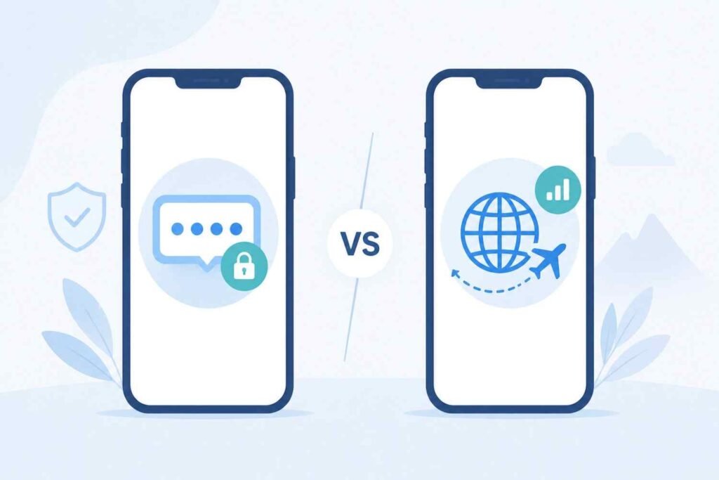 Two smartphone icons representing verification and travel connectivity services being compared