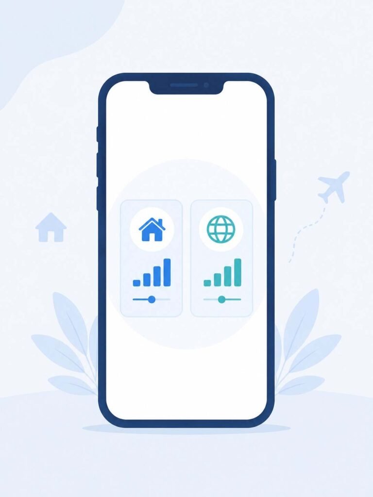 Smartphone showing two line icons representing dual SIM setup for travel