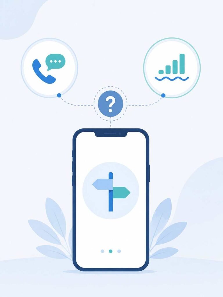 Smartphone with a message icon and data icon representing a choice between a temporary number and an eSIM